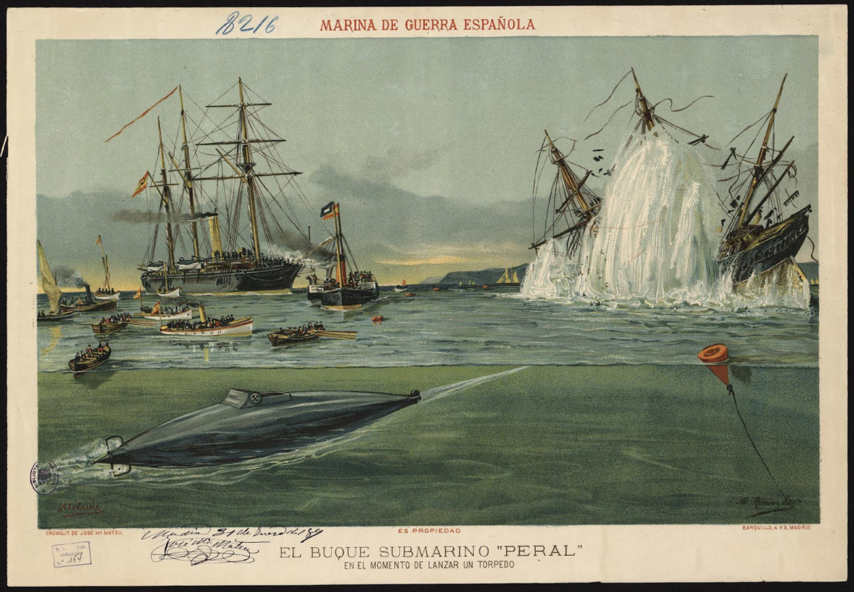 1889 El buque submarino Peral en el momento de lanzar un torpedo - La Opinión de Murcia