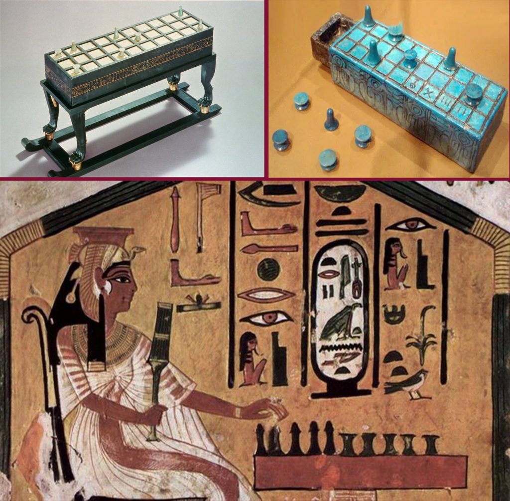 El Senet era un juego muy extendido en Egipto, habiendo aparecido numerosos ejemplares en tumbas (por ejemplo, 4 en la de Tutankamon). Abajo, imagen presentando a la Reina Nefertari usando este juego. Fuente - Internet.