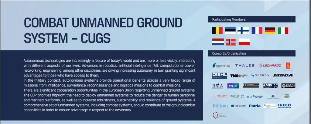 Hoja de ruta del proyecto Combat Unmanned Ground Systems (CUGS). Fuente - Agencia Europea de Defensa.