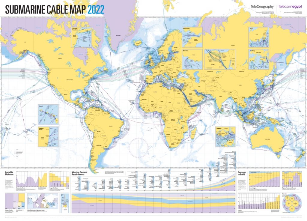 Mapa de cables submarinos, 2022. Fuente - TeleGeography.