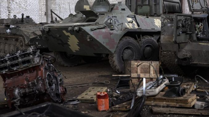 Facility used by the Ukrainian Armed Forces for the repair of their armored vehicles northwest of Kharkiv. Author - Heidi Levine.