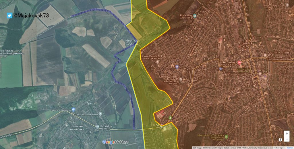 Posible nueva línea defensiva ucraniana al oeste de Bakhmut. Fuente - @Majakovks73.