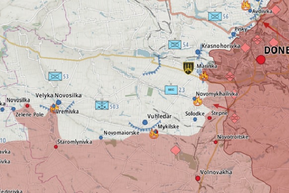 Área Operacional de Vuhledar durante las acciones ofensivas rusas entre el 16. Fuente - @Militarylandnet.