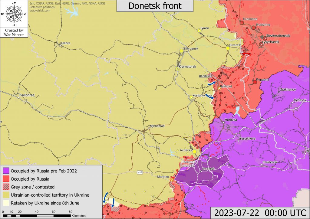 Mapa de situación al este de Ucrania. Fuente - @War_Mapper.