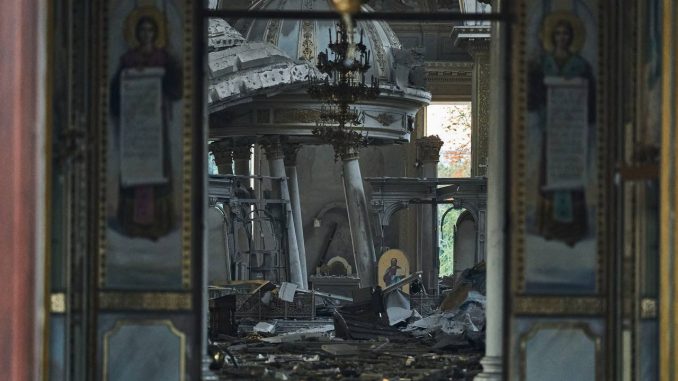 Estado en el que ha quedado la Catedral de la Transfiguración de Odesa tras el ataque ruso de la pasada noche. Fuente - Gobierno de Ucrania.
