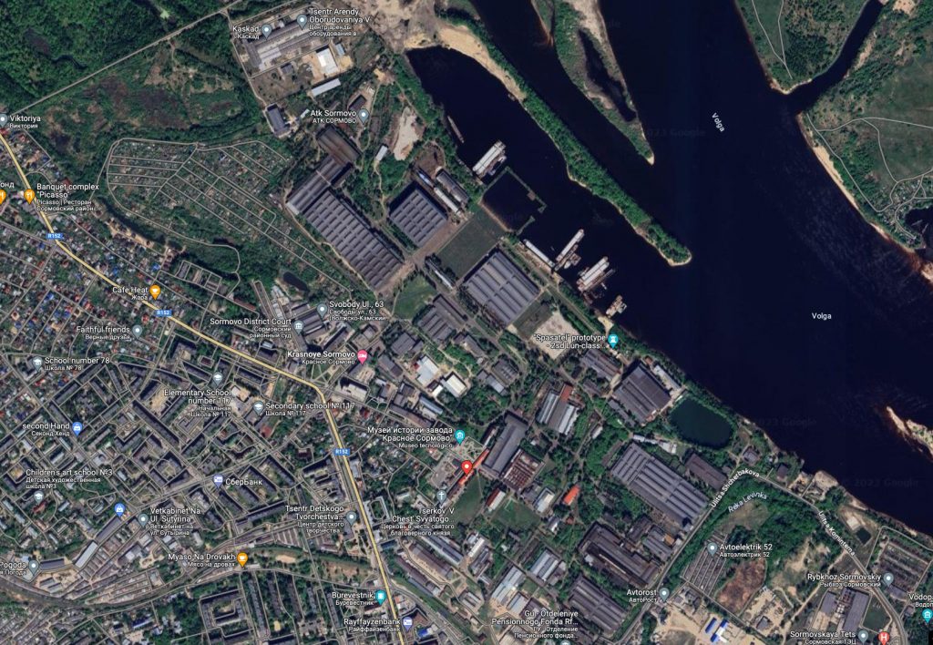 Astilleros de Nizhni Nóvgorod. Fuente - Google Maps.