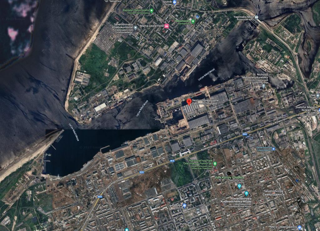 Astillero de Severodvinsk. Fuente - Google Maps.