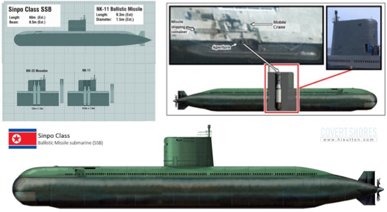Submarino clase Gorae preparado para el misil KN-11. Fuente - HI Sutton.
