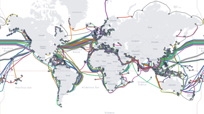 Principales routes mondiales de câbles de communications sous-marins. Source : Carte des câbles sous-marins
