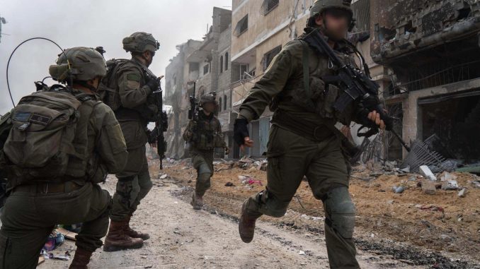 Members of the Israel Defense Forces engaged in urban combat